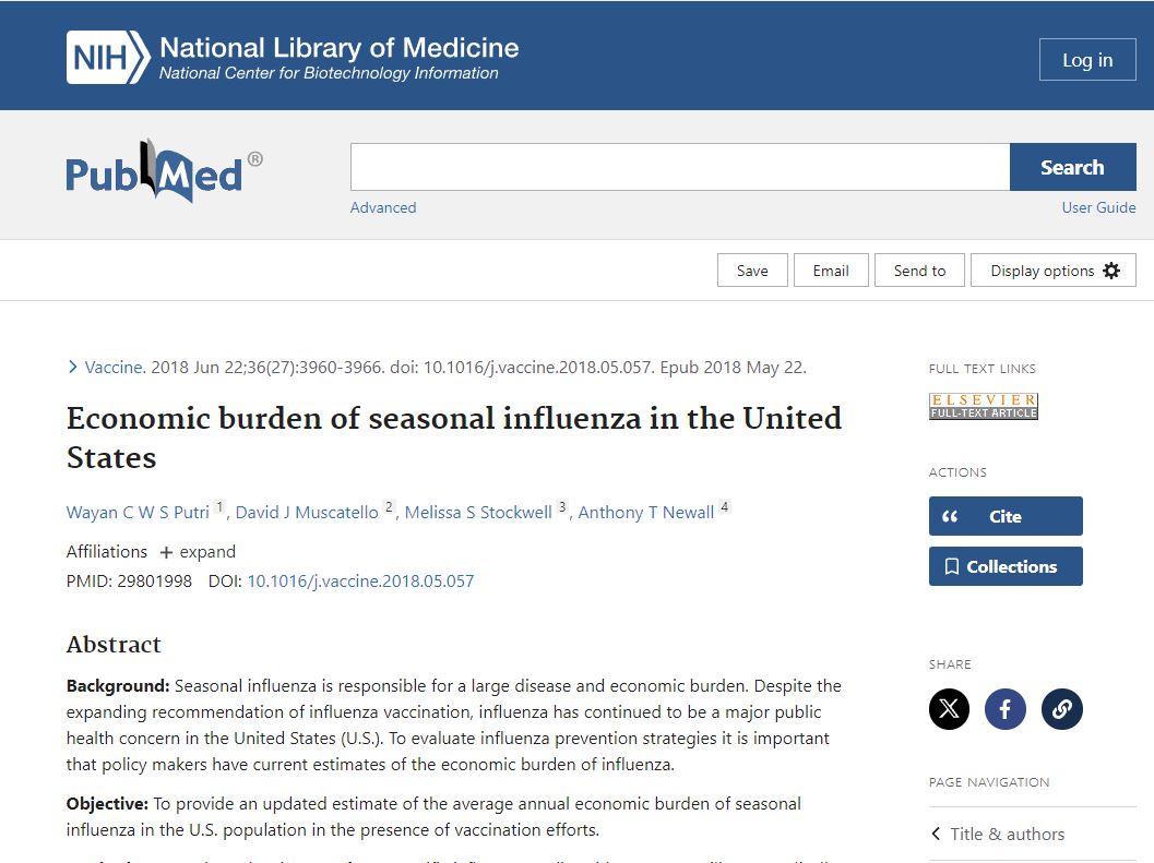 Economic burden of seasonal influenza in the United States